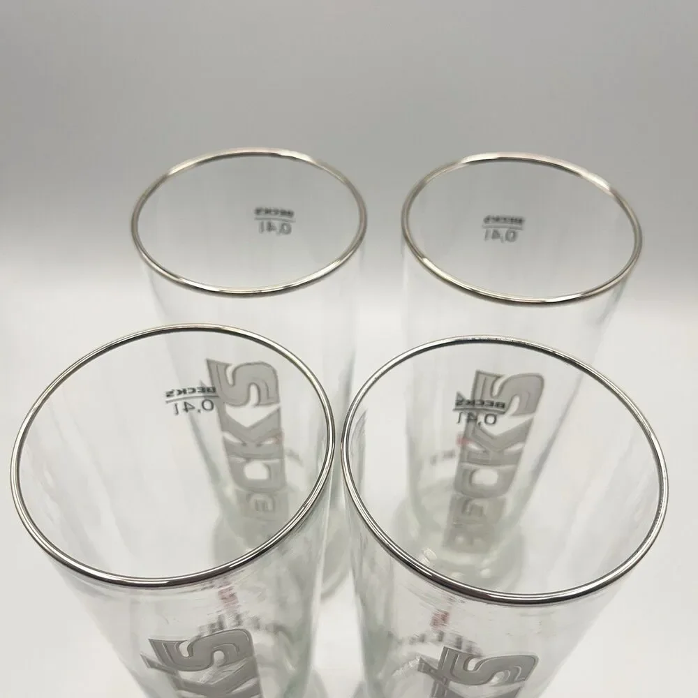 BECK’S  Set Of 4 Beer Glasses 0.4L Bar Pub Tall Glass Becks